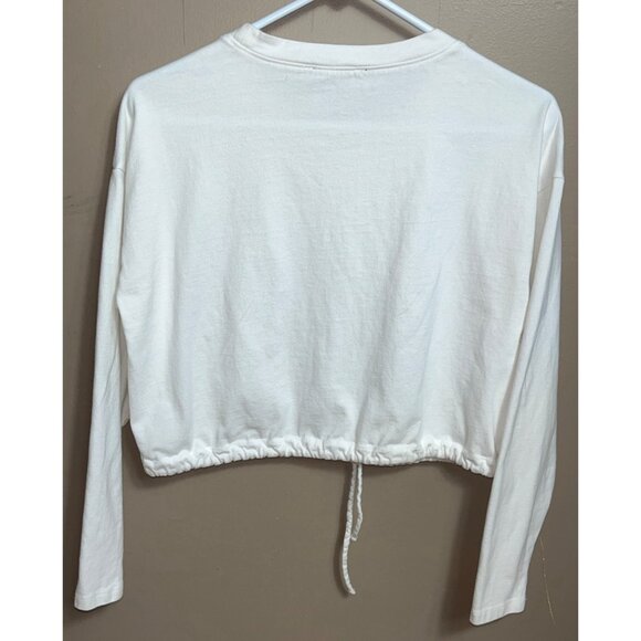 Forever 21 Cotton White Top Crop Drawstring Hem Casual Layering Gym Womens S - Picture 2 of 7